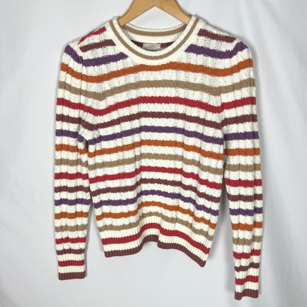 St Johns Bay Striped Cable Knit Cotton Blend Sweater SP Academia Preppy Cottage